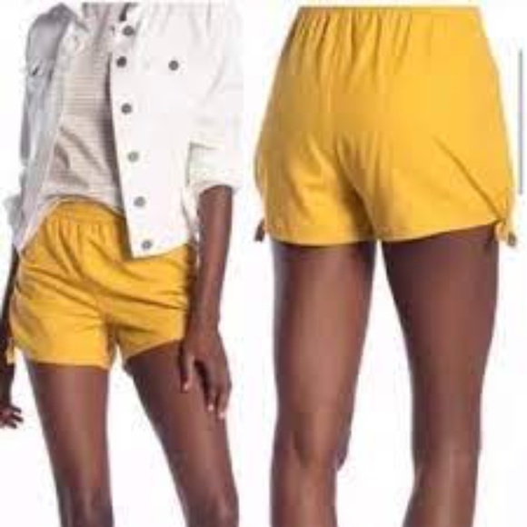 Madewell elastic waistband tie sides mustard color shorts Size Small - Picture 5 of 5